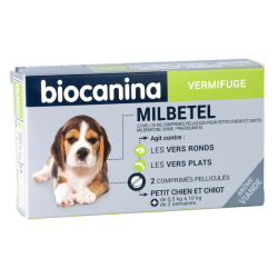 Vermifuge petit chien et chiot de 0,5-10 kg Biocana Milbetel - 2 comprimés