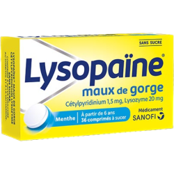 Lysopaine maux de gorge Sans sucre 36 comprimés à&