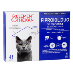 Fiprokil Duo Antiparasitaires externes Spot-On pour chat de 1 à 6 kg Clément Thékan - 4 pipettes