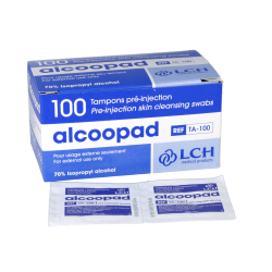 Tampons Alcoopad Compresses d'alcool à 70° Désinfection LCH - boite de 100 tampons