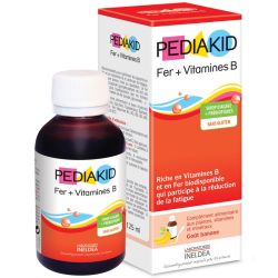 Pediakid Fer + Vitamines B Sirop sans gluten pour enfants contre la fatigue Ineldea - 125 mL