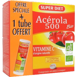 Acérola 500 Vitamine C Bio offre spéciale 1 tube offert Super Diet - 32 Comprimés