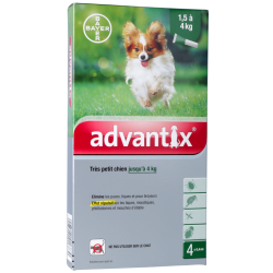 Antiparasitaire externe pour trés petit chien jusqu'à 4 kg Advantix Bayer - 4 pipettes