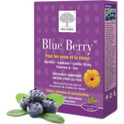 Blue Berry pour les yeux et la vision lutéine 10 mg et vitamine A New Nordic - 60 comprimés