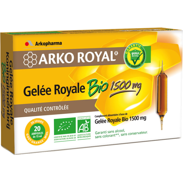 Arkofluides Arkoroyal Gelée Royale Trésor de la Ruche 1500 mg Bio sans alcool Arkopharma - 20 ampoul