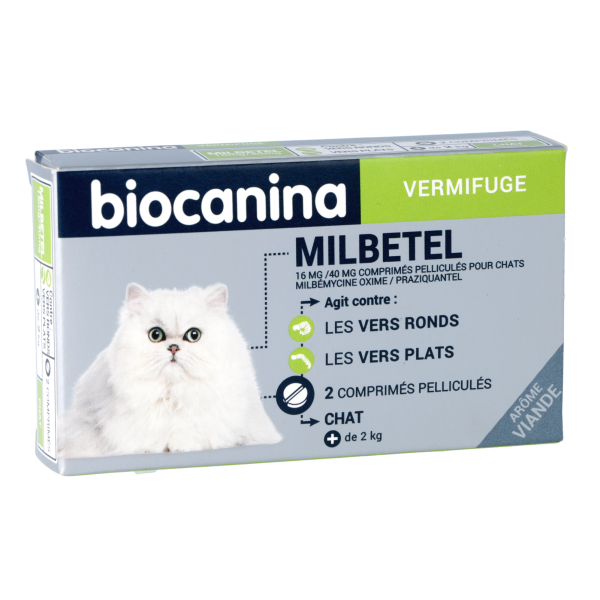 Vermifuge chat de plus de 2 kg Biocana Milbetel - 2 comprimés