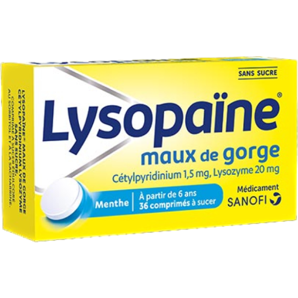 Lysopaine maux de gorge Sans sucre 36 comprimés à sucer