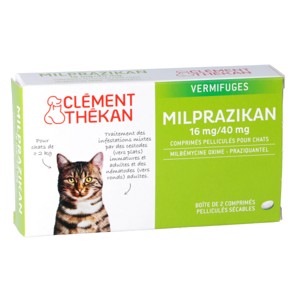 Vermifuges Milprazikan Chats plus de 2 kg Clément Thékan - 2 comprimés