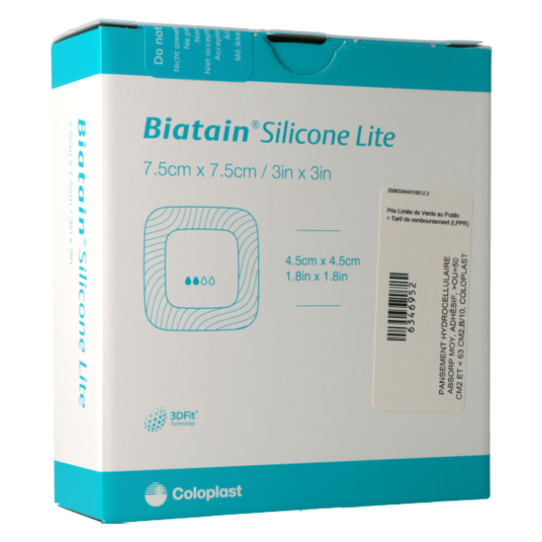Biatain Silicone Lite 7,5x7,5 (x10) - Pansement Hydrocellulaire Adhésif