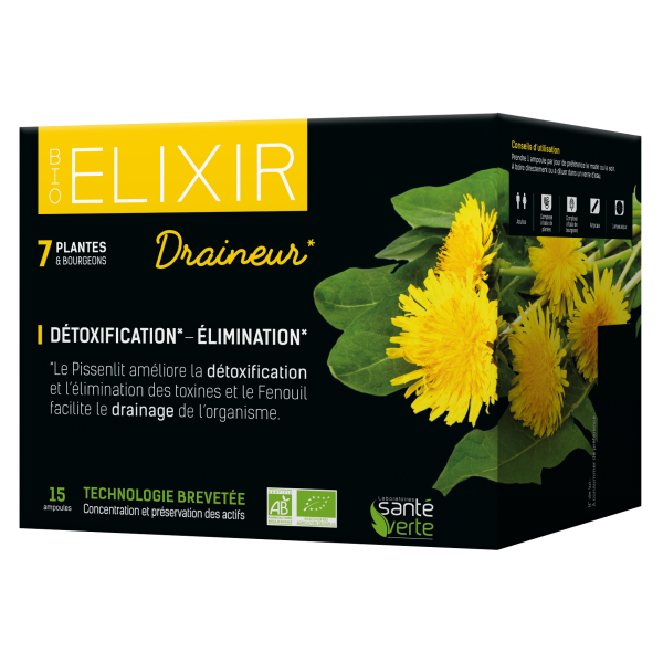 Bio Elixir Draineur Santé Verte - 15 Ampoules