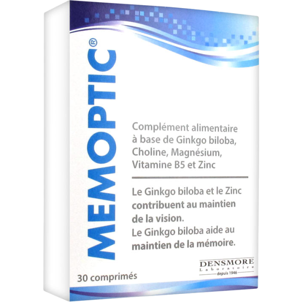 Memoptic Vision et Mémoire Ginkgo biloba et zinc Densmore - 30 comprimés