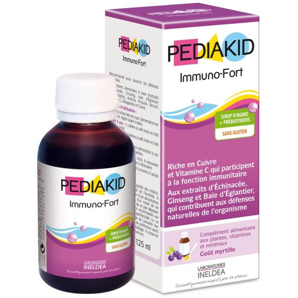 Pediakid Immuno-Fort sirop naturel aide à la défense immunitaire sans gluten Ineldea - 125 mL