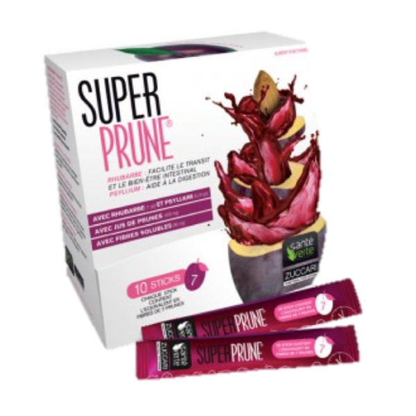 Sticks super prune Rhubarbe Psyllium Transit et bien-être intestinal Santé verte - 10 sticks à boire