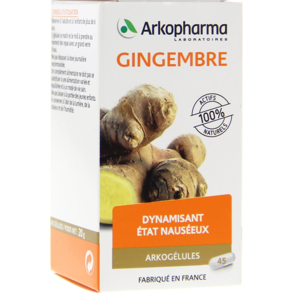 Arkogélules gingembre dynamisant et état nauséeux Arkopharma - 45 gélules