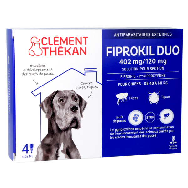 Fiprokil Duo Antiparasitaires externes pour chien de 40 à 60 kg Clément Thékan - 4 pipettes