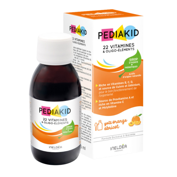 Pediakid 22 vitamines et oligo-éléments sirop naturel riche en minéraux et vitamines Ineldea - 125 m