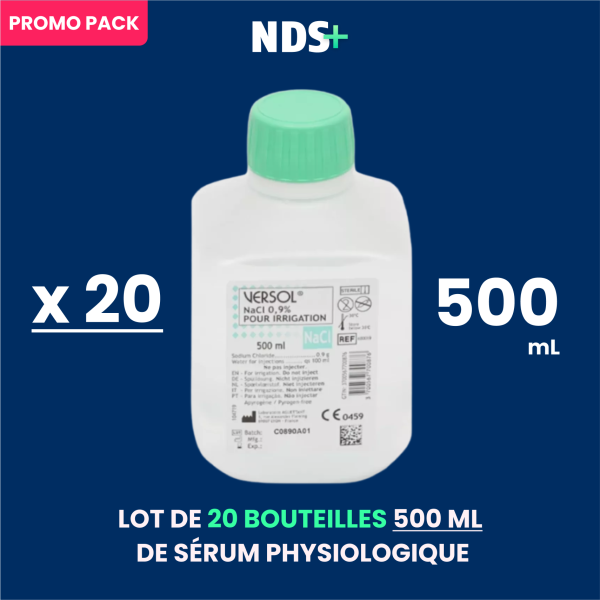Lot Bouteilles Serum Physiologique Versol 500 mL Pack Promo x20