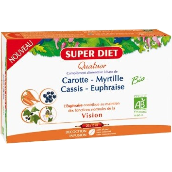 Quatuor vision carotte myrtille cassis euphraise Bio Super Diet - 20 Ampoules