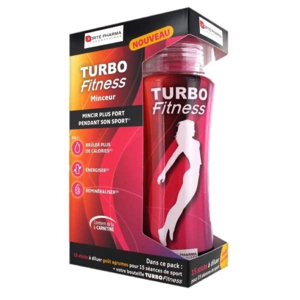 Turbo Fitness Minceur 15 Sticks goût agrumes + Bouteille Turbo Fitness Forte Pharma
