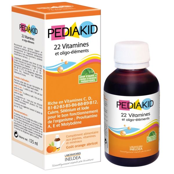 Pediakid 22 vitamines et oligo-éléments sirop naturel riche en minéraux et vitamines Ineldea - 125 m