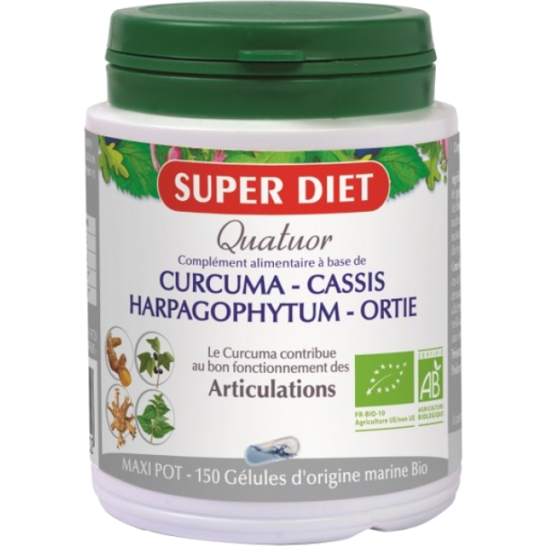 Quatuor Articulations curcuma cassis harpagophytum cassis Bio Super Diet - 150 Gélules