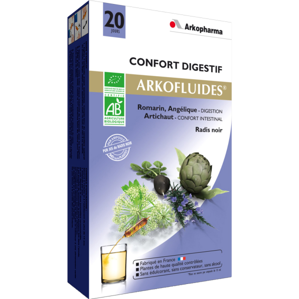 Arkofluides Confort Digestif sans alcool Arkopharma - 20 ampoules