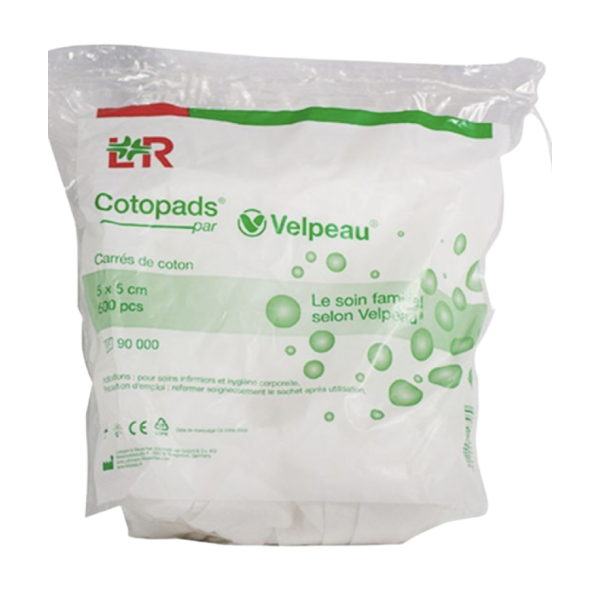 COTON CARRE 5X5 COTOPAD (500)  VELPEAU - Résistants et hypoallergéniques