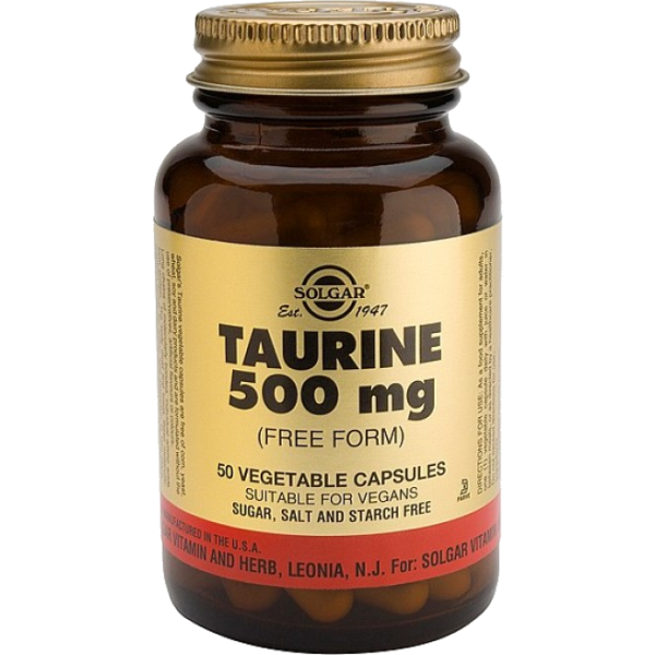 Taurine 500 mg forme libre sans sucre Solgar - 50 Capsules Végétales