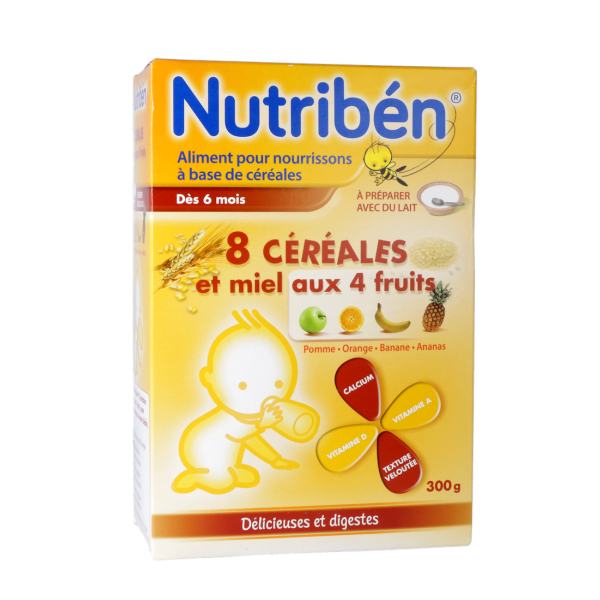 Nutriben 8 céréales et miel aux 4 fruits Aliment pour nourrissons Dès 6 mois - 300 g