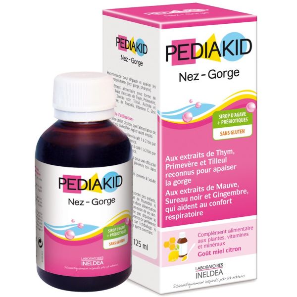 Pediakid Nez-Gorge sirop naturel pour le confort respiratoire sans gluten Ineldea - 125 mL