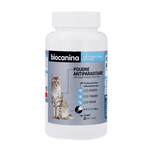 Poudre antiparasitaire traite les infestations parasitaires pour chats Biocanina - 150 g