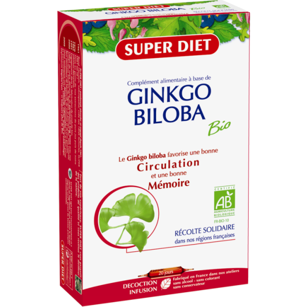Ginkgo biloba circulation et mémoire Bio Super Diet - 20 Ampoules
