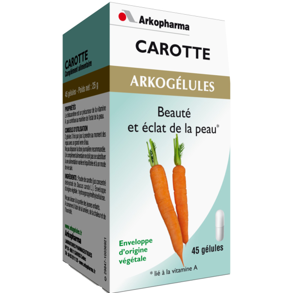 Arkogélules carotte beauté et éclat de la peau Arkopharma - 45 gélules
