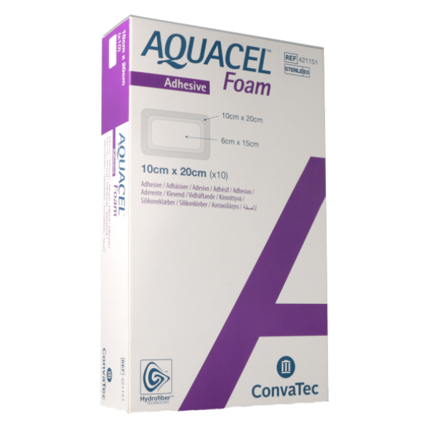 Aquacel Foam Adhesive 10x20cm (x10) - Pansement Hydrocellulaire Siliconé Hydrofiber